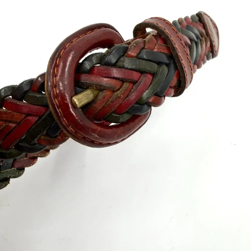 Vintage 90s Braided Red Black Green Genuine Italian Leather Belt